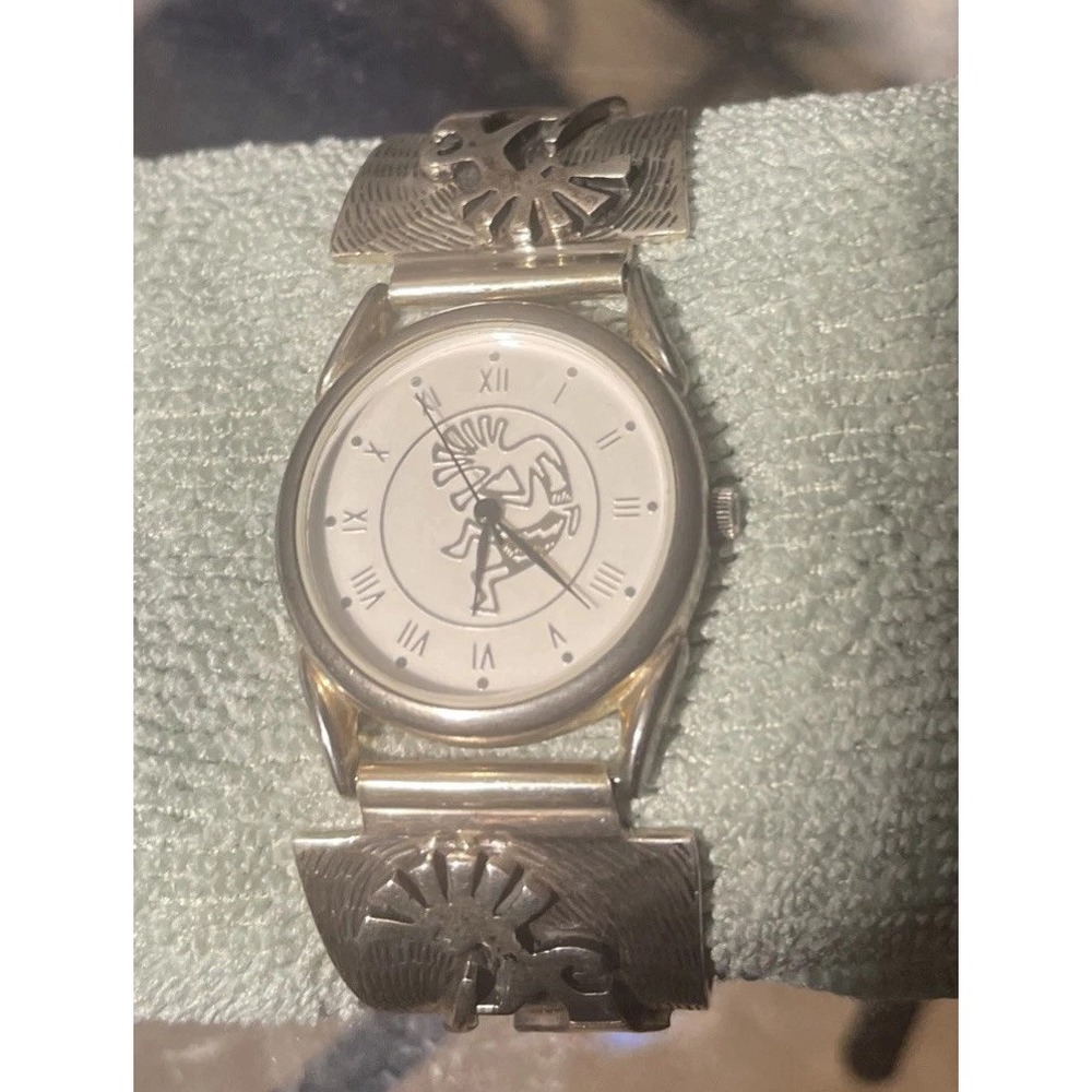 Native Old Pawn Kokopelli Navajo Sterling Silver Wrist-Watch Signed.